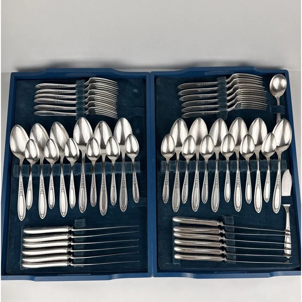50-piece Set Tudor Plate Oneida Community Enchantment Bounty Silverware In Chest